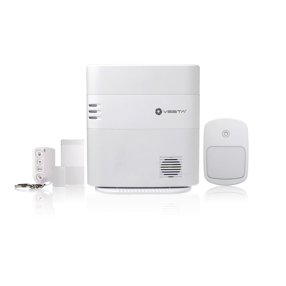 Pack alarme Vesta avec centrale, télécommande, détecteur d'ouverture et détecteur de mouvement